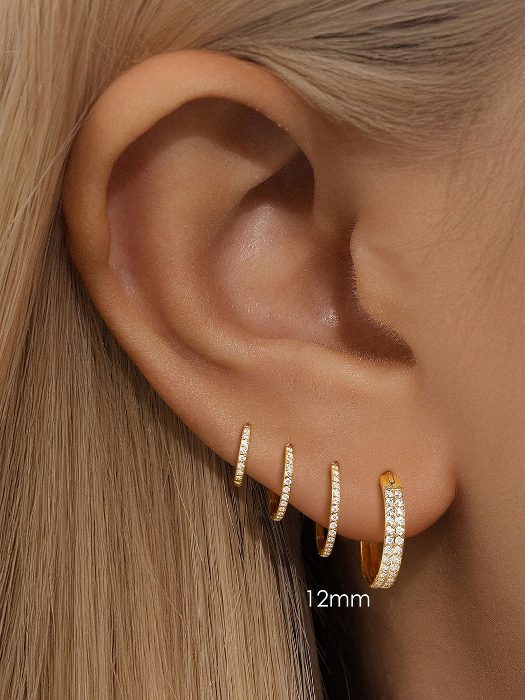 5A CZ Double Row Zirconia Wide Cartilage Hoop - Titanium Waterproof, Available in Multiple Sizes, 16g