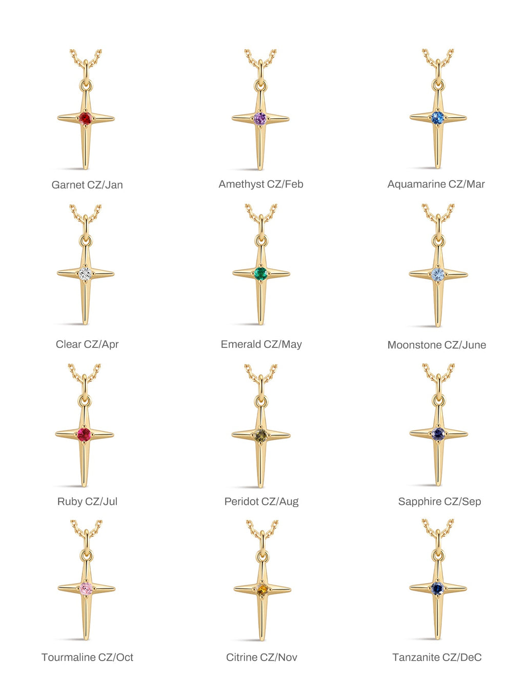 18k Gold Vermeil Birthstone Cross Pendant Necklace