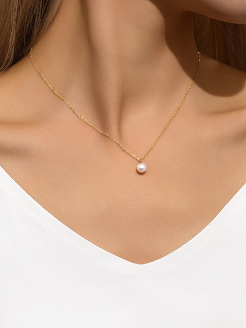 14K Gold Mini Pearl Pendant Necklace