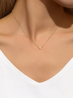 14K Solid Gold Dainty Sparkling Bezel Zircon Necklace