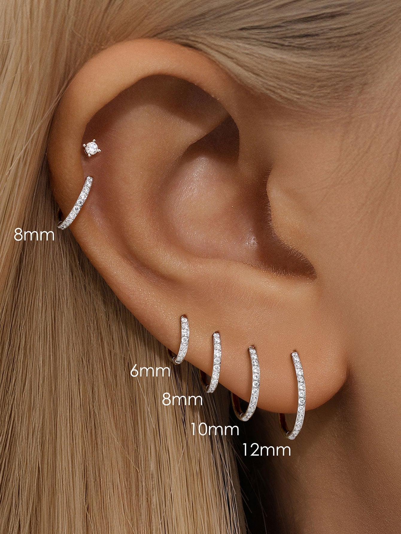 Waterproof Titanium Cartilage Hoop in Multiple Sizes - 5A CZ, 16g & 18g