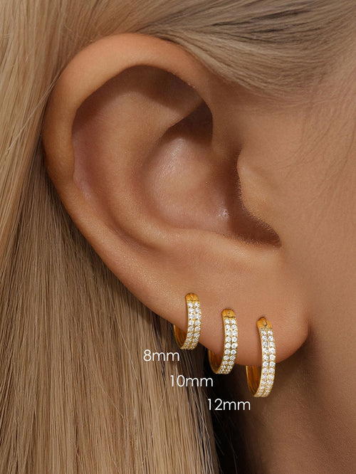 5A CZ Double Row Zirconia Wide Cartilage Hoop - Titanium Waterproof, Available in Multiple Sizes, 16g