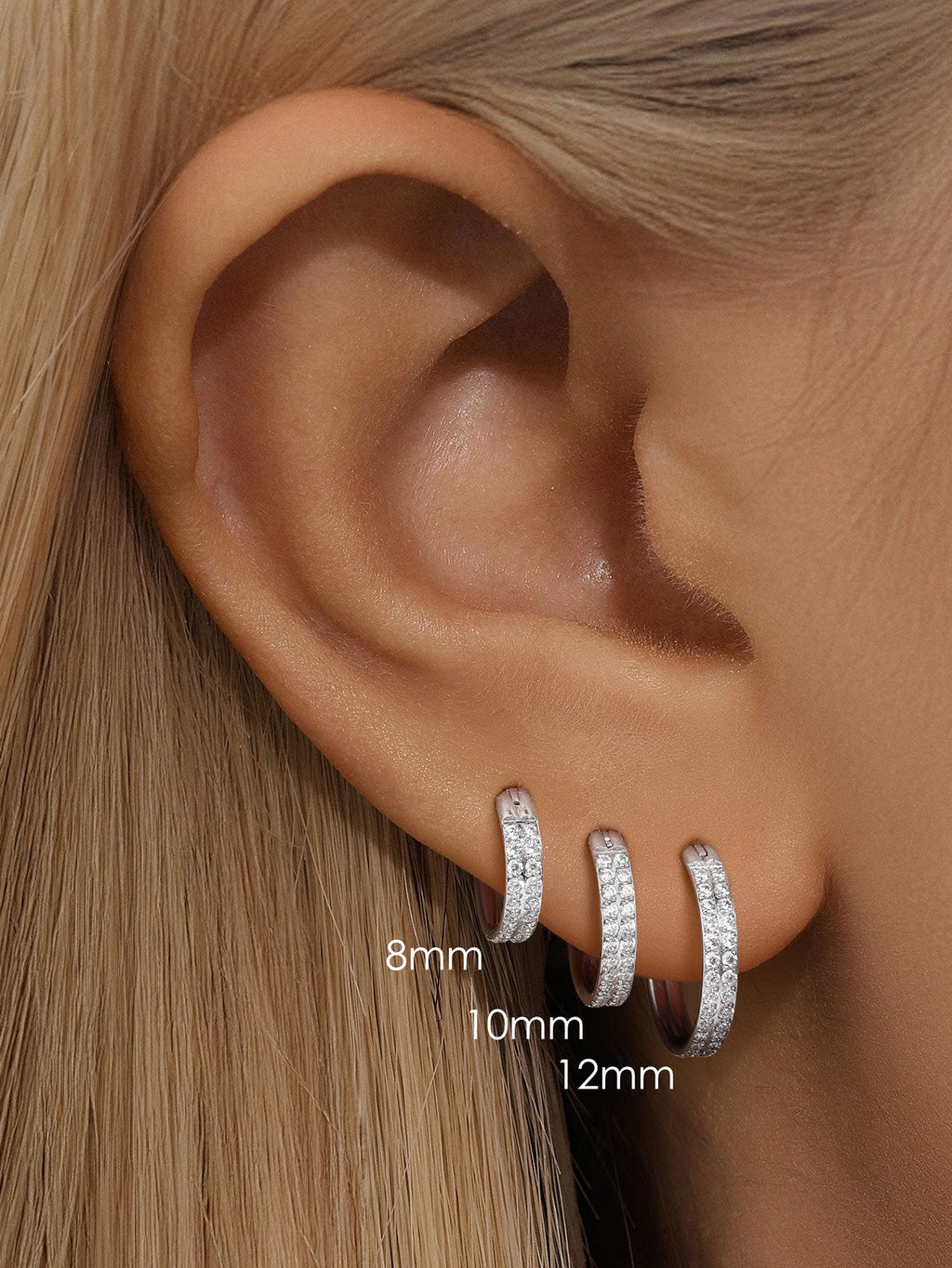 5A CZ Double Row Zirconia Wide Cartilage Hoop - Titanium Waterproof, Available in Multiple Sizes, 16g