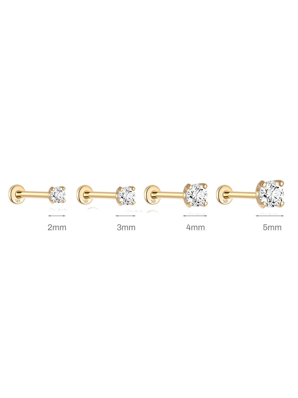 14K Solid Gold Mini Zircon Stud Earrings for Ear Piercing