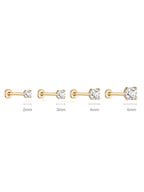 14K Solid Gold Mini Zircon Stud Earrings for Ear Piercing