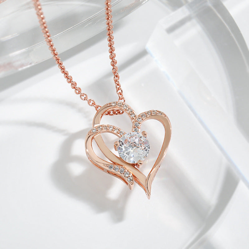 Gold Double Heart Necklace Adorned with Zirconia
