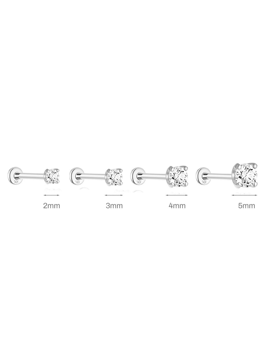 14K Solid Gold Mini Zircon Stud Earrings for Ear Piercing