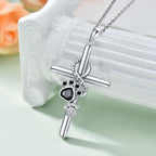 Silver Paw Print and Cross Necklace