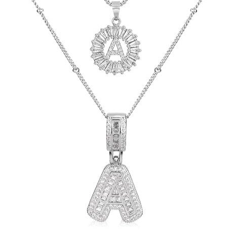White Gold Pavé Initial Necklace Set