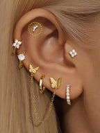 14K Solid Gold Pave Curved Ear Stud for Piercing