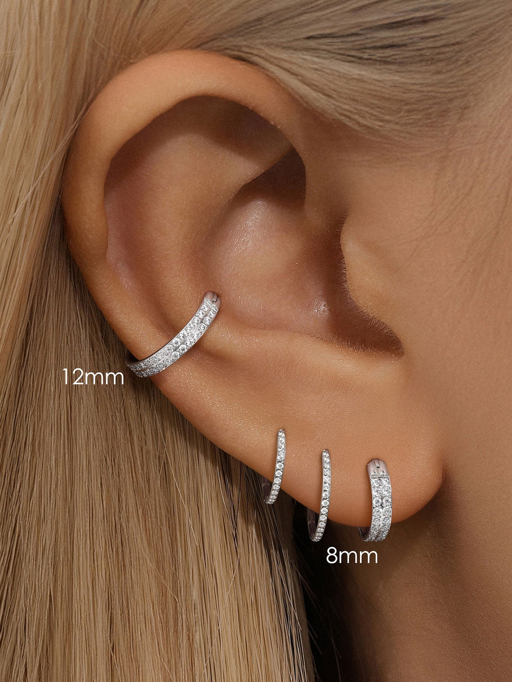 5A CZ Double Row Zirconia Wide Cartilage Hoop - Titanium Waterproof, Available in Multiple Sizes, 16g
