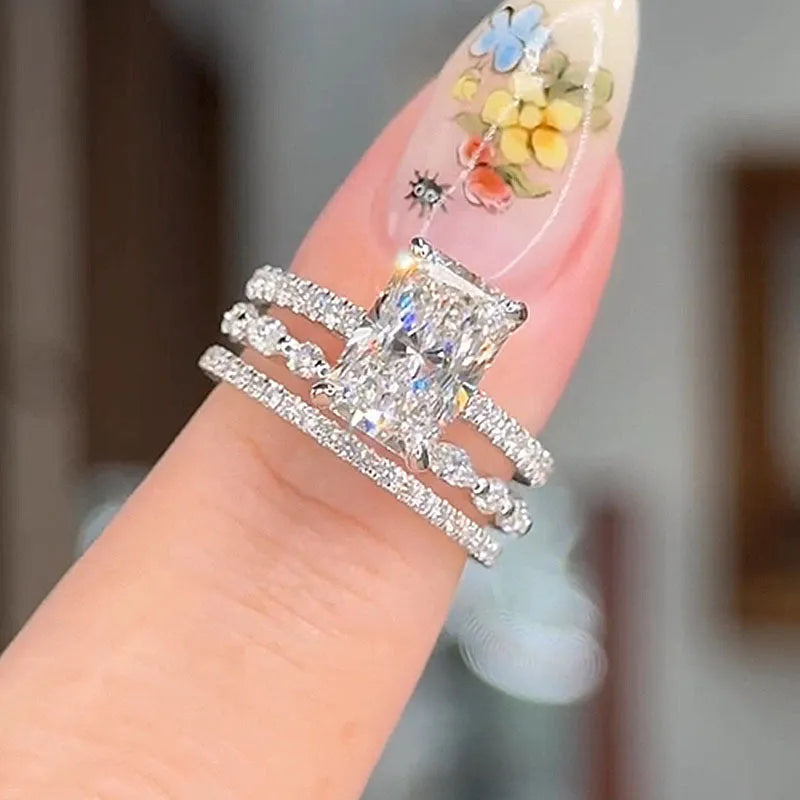 Jaily 3-Piece White Gold Wedding Ring Set