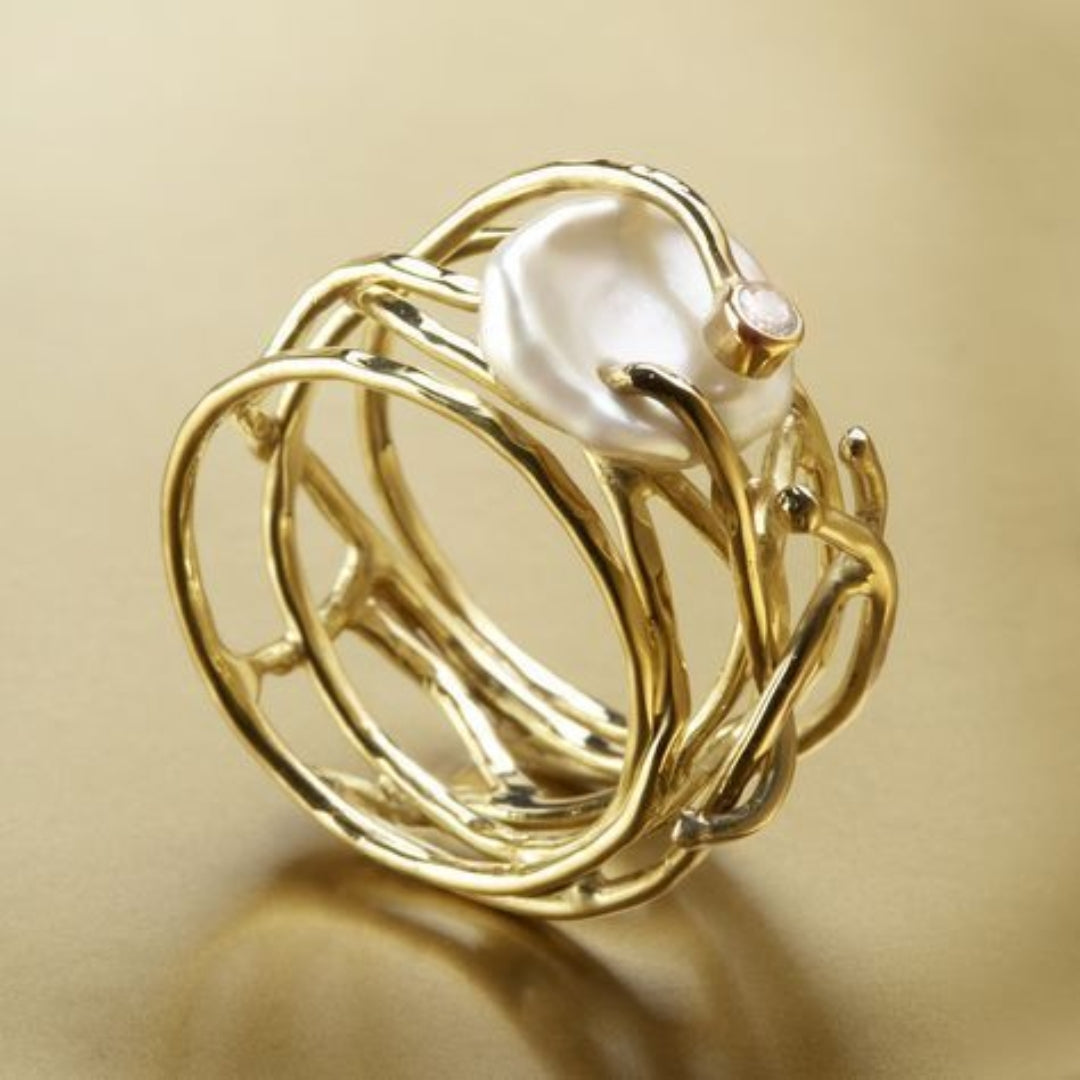 Delicate Gold Band Adorned with Pearls