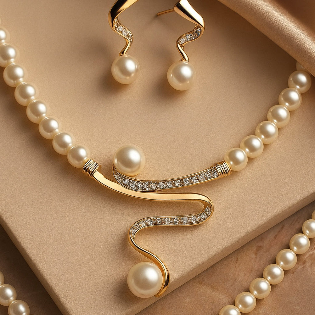 Natural Pearl Necklace and Earring Set