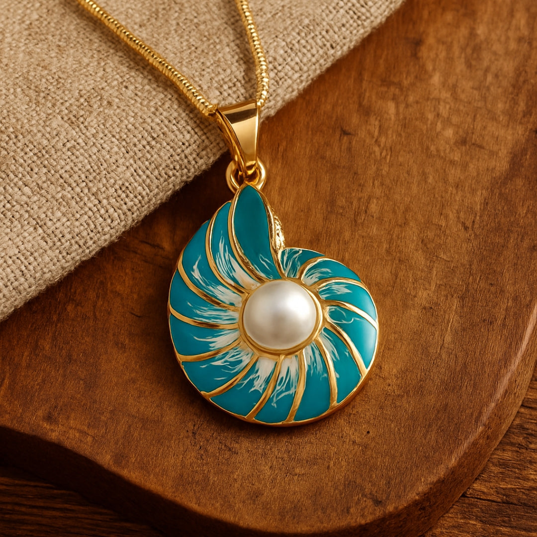 Blue Pearl Shell Pendant Necklace