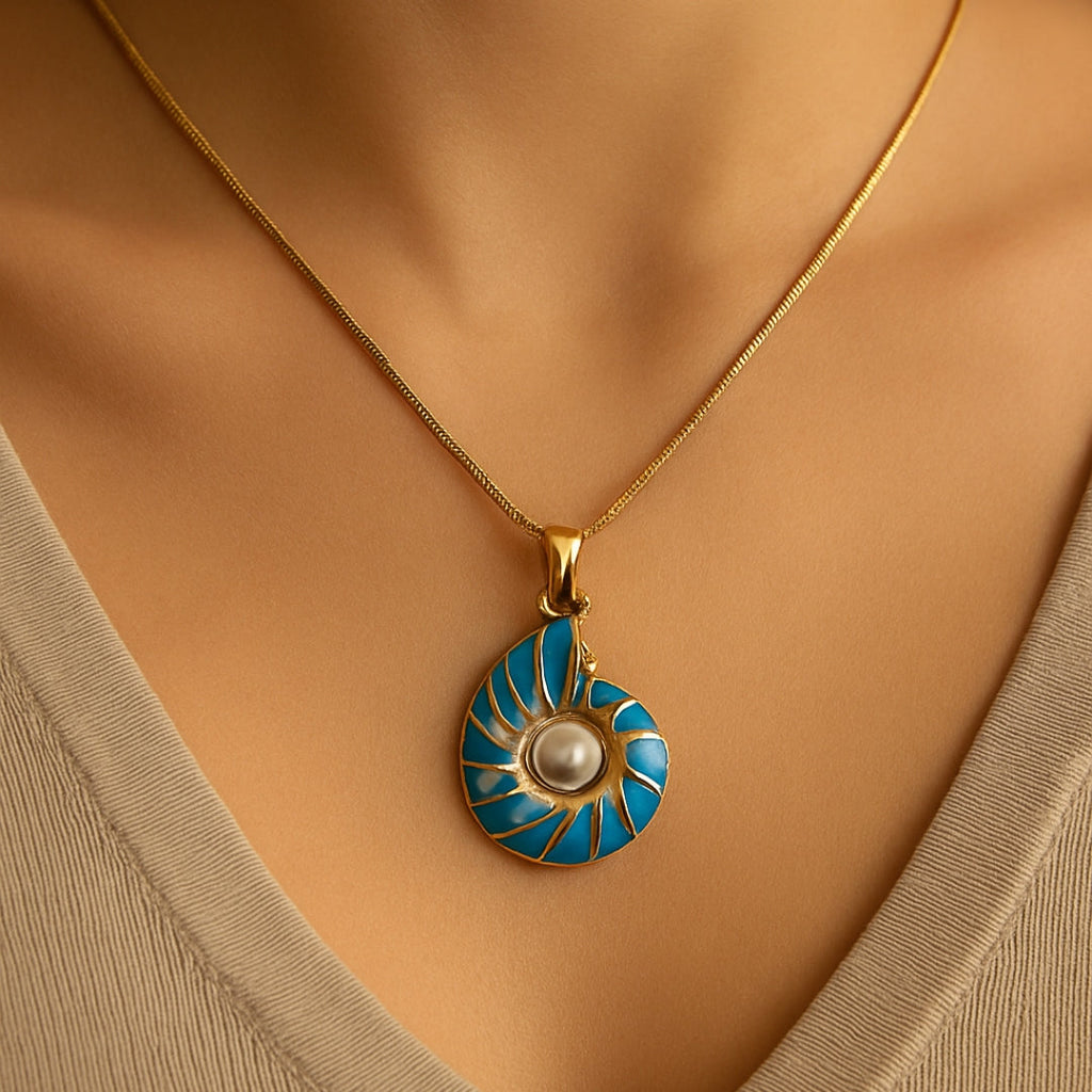 Blue Pearl Shell Pendant Necklace