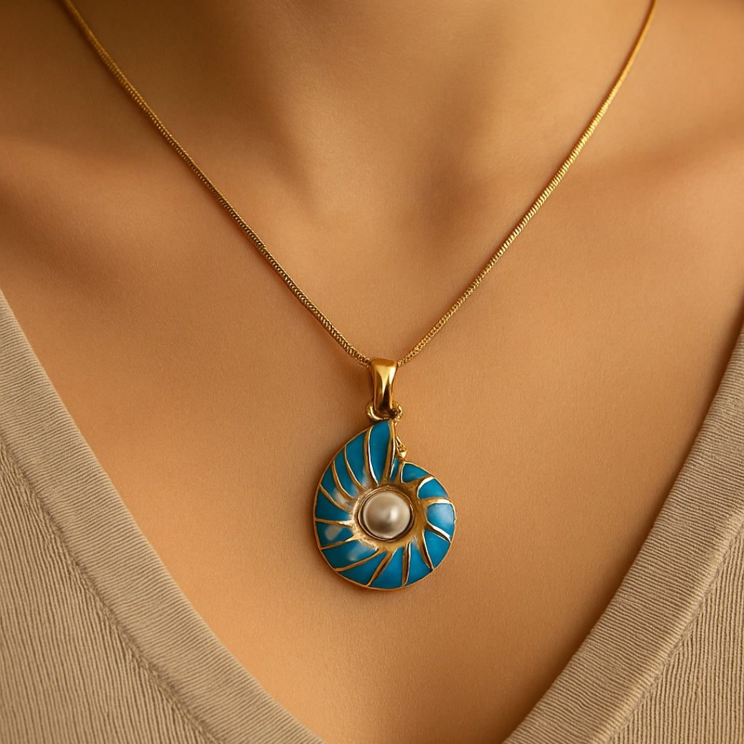 Blue Pearl Shell Pendant Necklace