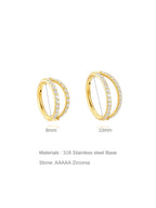 5A CZ Double Hoop Cartilage Earring - Titanium Waterproof in Various Sizes - 16g