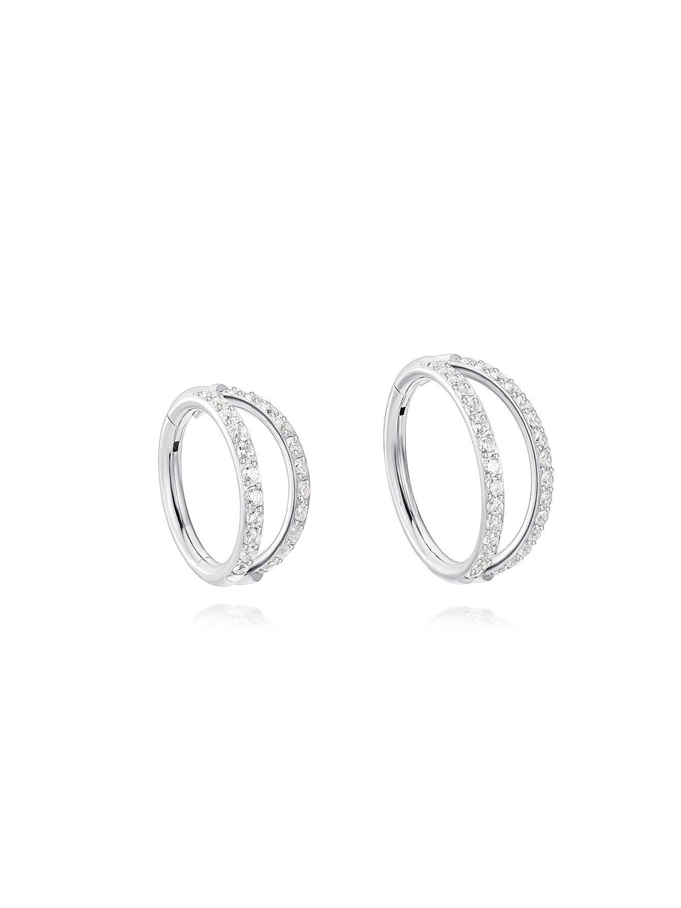 5A CZ Double Hoop Cartilage Earring - Titanium Waterproof in Various Sizes - 16g