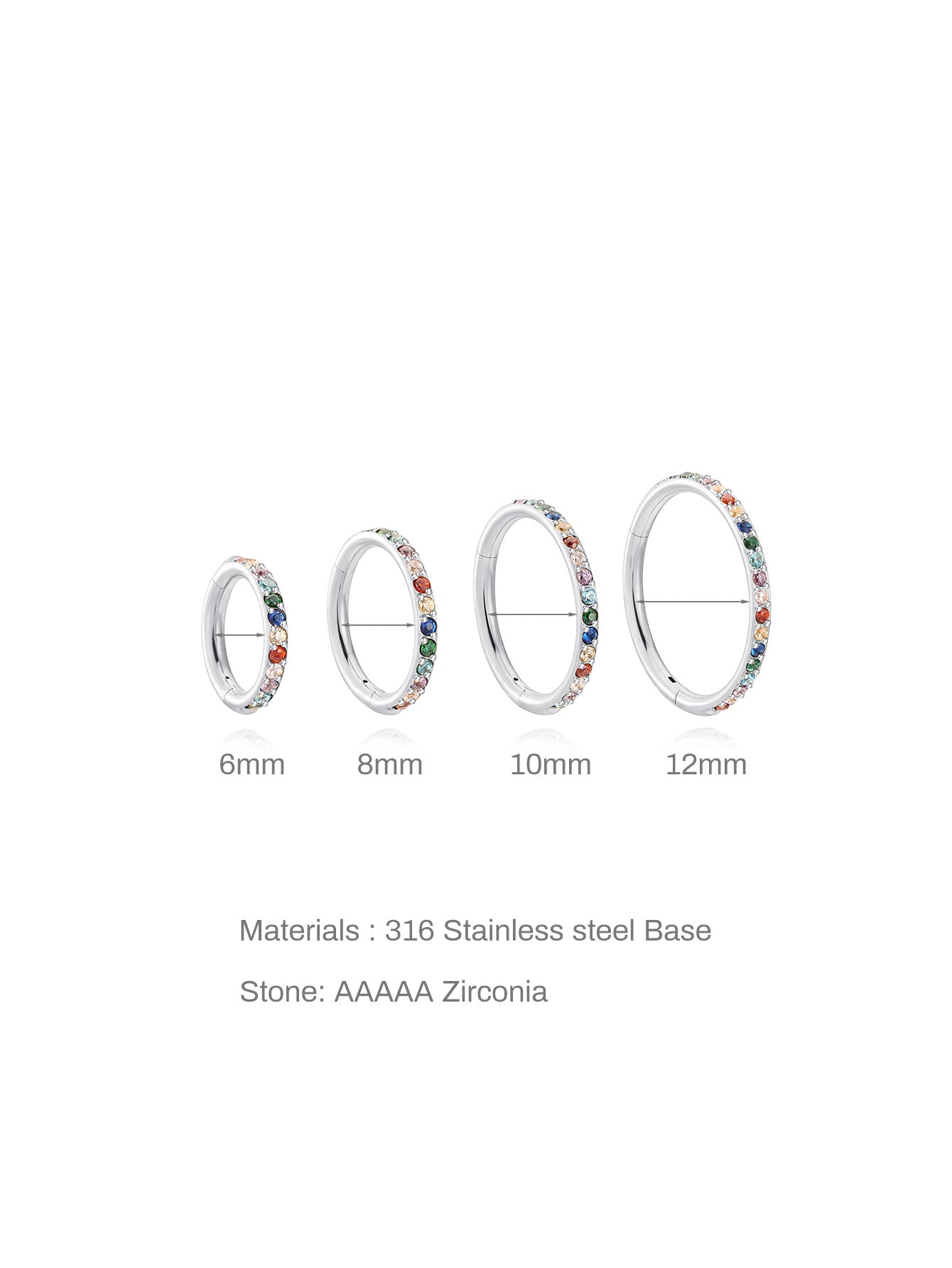 5A CZ Colorful Titanium Waterproof Cartilage Hoop - Available in Multiple Sizes, 16g