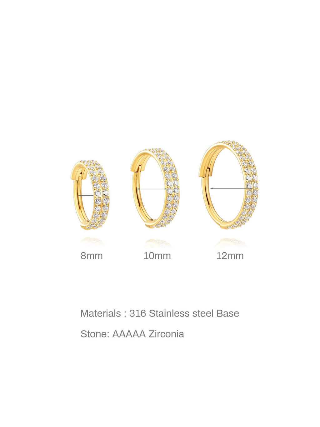 5A CZ Double Row Zirconia Wide Cartilage Hoop - Titanium Waterproof, Available in Multiple Sizes, 16g