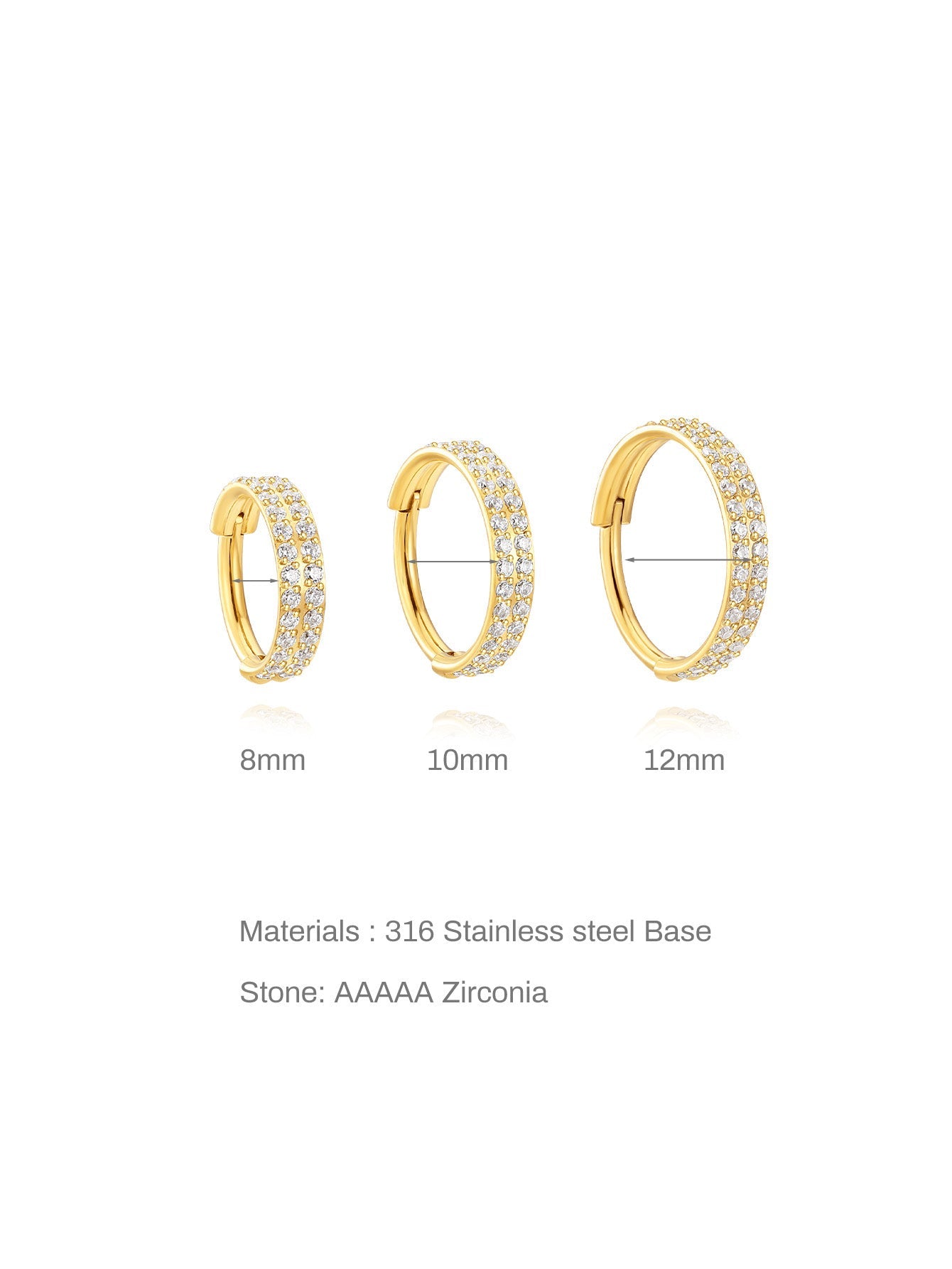 5A CZ Double Row Zirconia Wide Cartilage Hoop - Titanium Waterproof, Available in Multiple Sizes, 16g