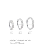 5A CZ Double Row Zirconia Wide Cartilage Hoop - Titanium Waterproof, Available in Multiple Sizes, 16g