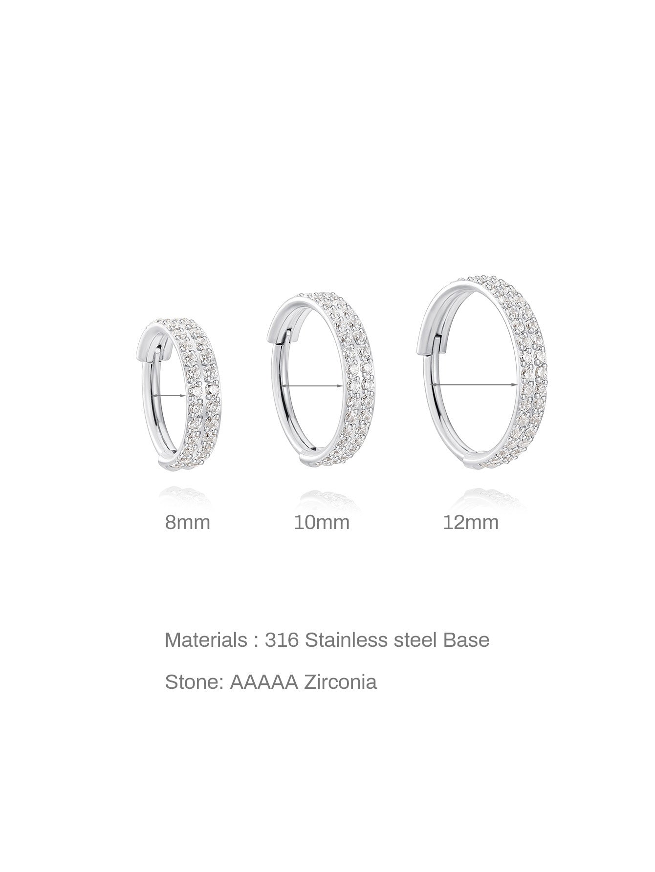 5A CZ Double Row Zirconia Wide Cartilage Hoop - Titanium Waterproof, Available in Multiple Sizes, 16g