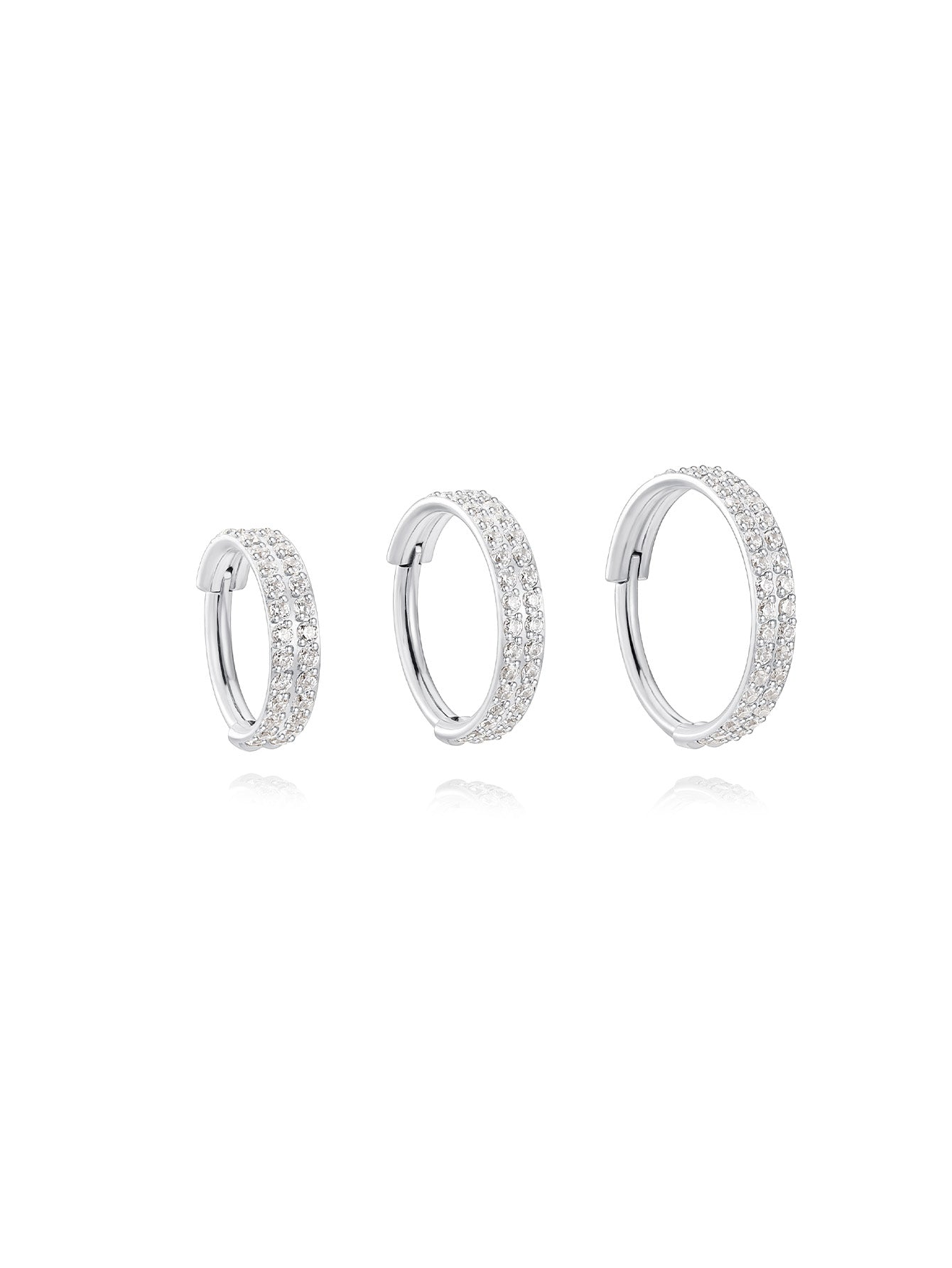 5A CZ Double Row Zirconia Wide Cartilage Hoop - Titanium Waterproof, Available in Multiple Sizes, 16g