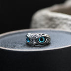 Adjustable Silver Owl Ring Featuring Opal