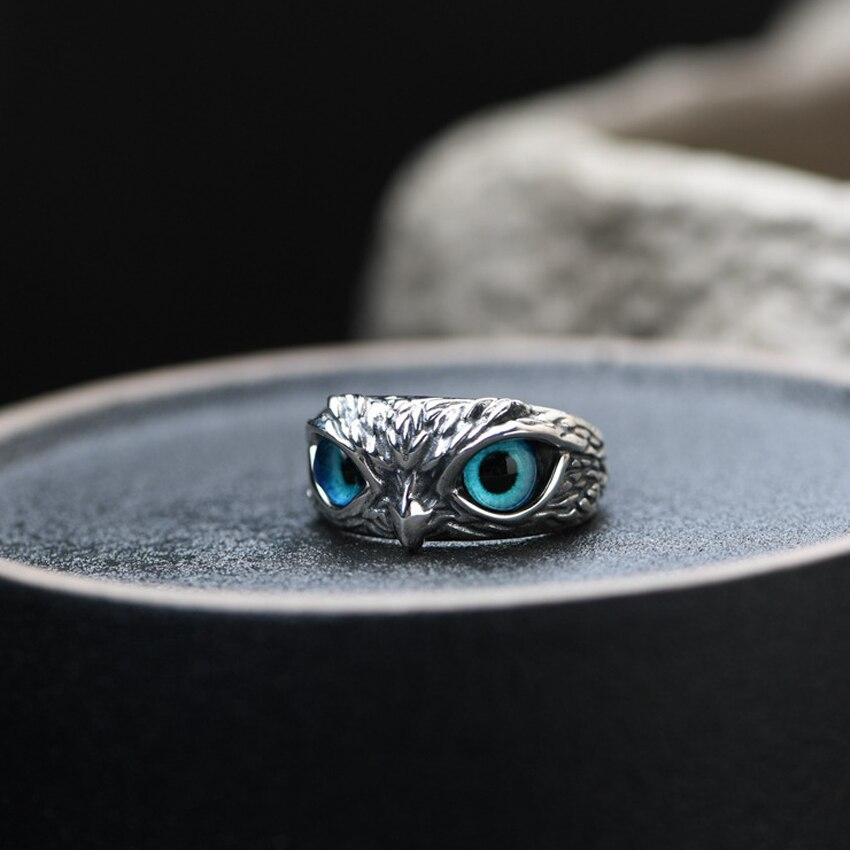 Adjustable Silver Owl Ring Featuring Opal