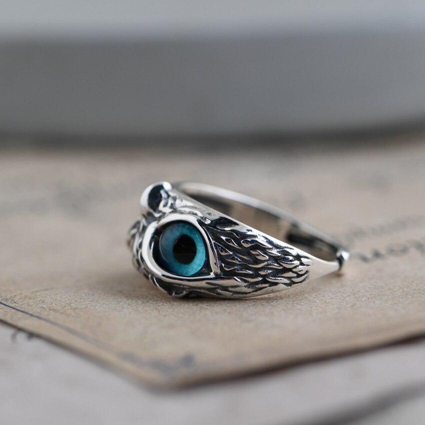 Adjustable Silver Owl Ring Featuring Opal