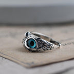 Adjustable Silver Owl Ring Featuring Opal