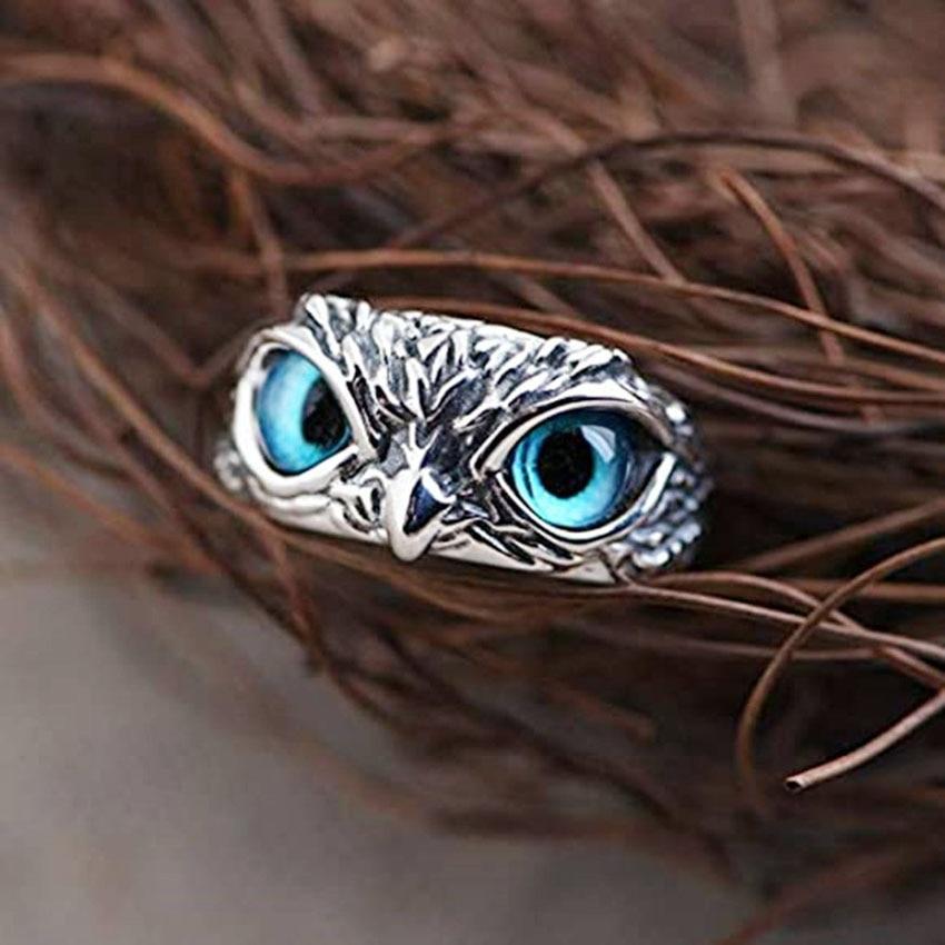 Adjustable Silver Owl Ring Featuring Opal