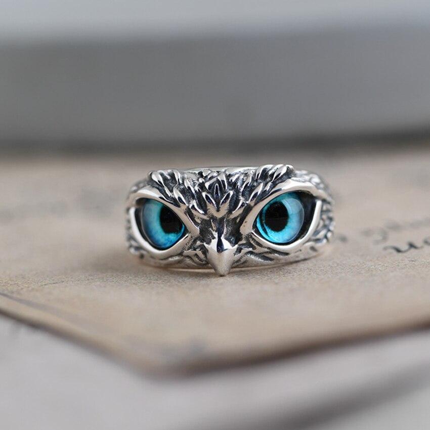 Adjustable Silver Owl Ring Featuring Opal