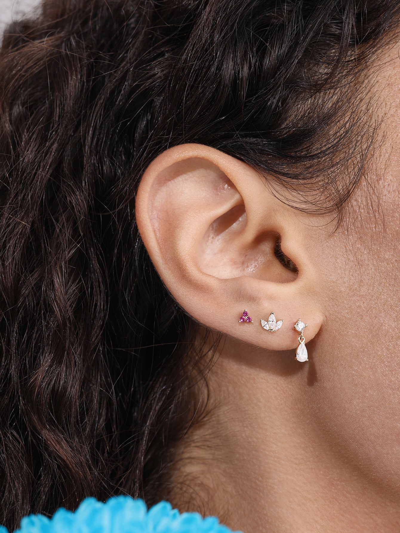 14K Solid Gold Teardrop Stud Earrings for Ear Piercing