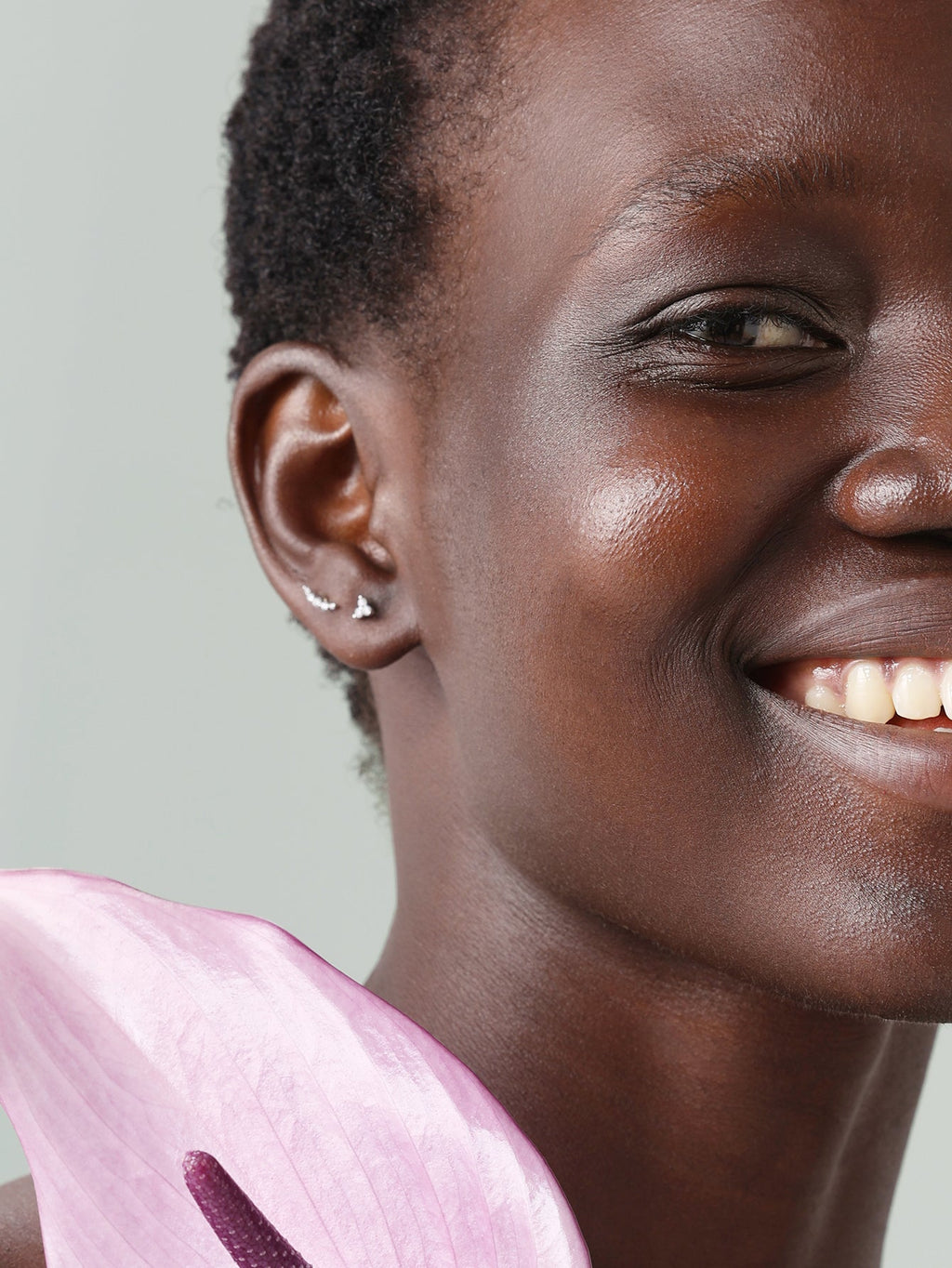 14K Solid Gold Pave Crescent Ear Stud for Piercing