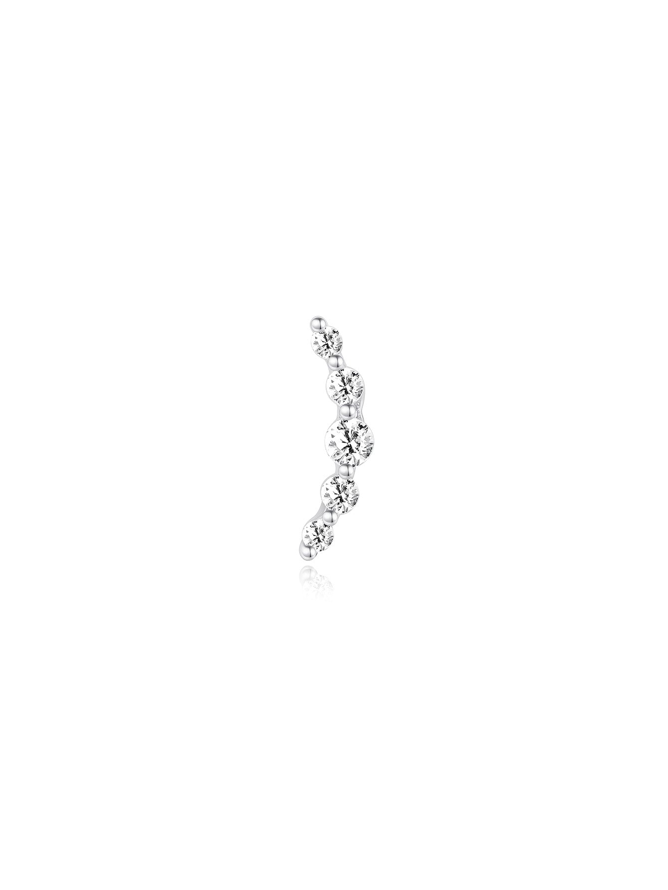 14K Solid Gold Pave Crescent Ear Stud for Piercing