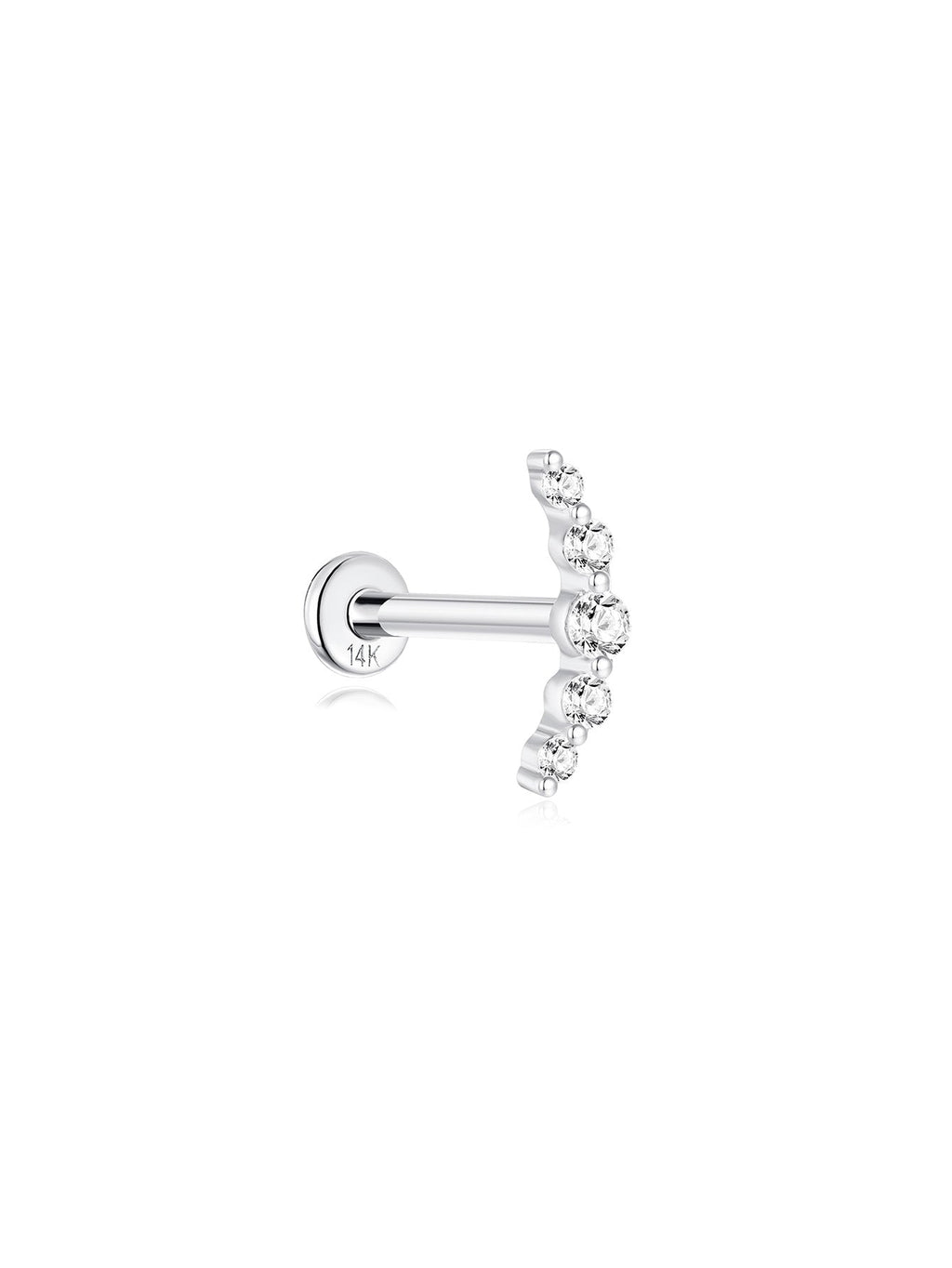 14K Solid Gold Pave Crescent Ear Stud for Piercing