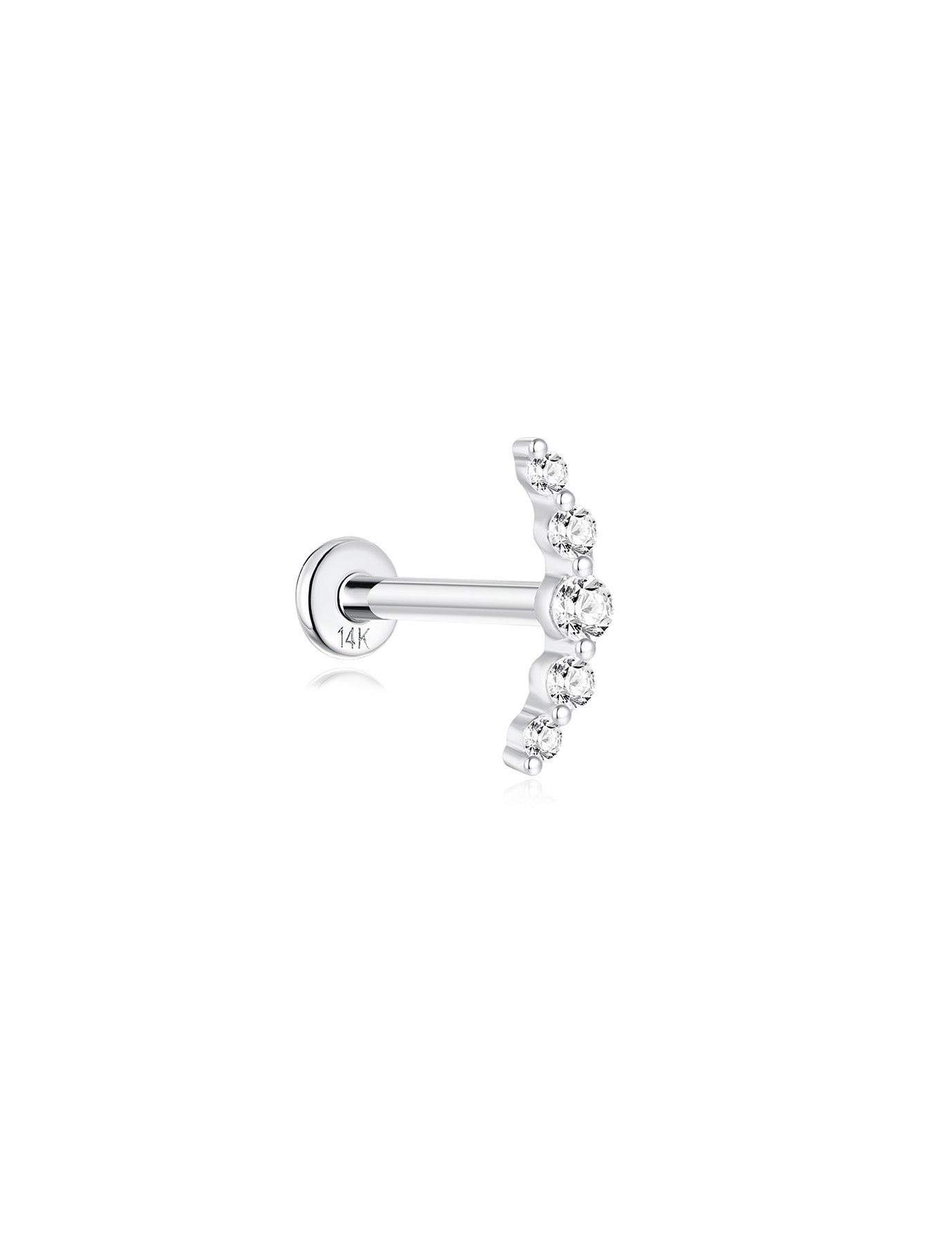 14K Solid Gold Pave Crescent Ear Stud for Piercing
