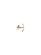 14K Solid Gold Pave Crescent Ear Stud for Piercing