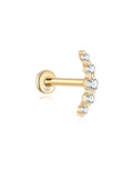 14K Solid Gold Pave Crescent Ear Stud for Piercing