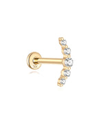14K Solid Gold Pave Crescent Ear Stud for Piercing