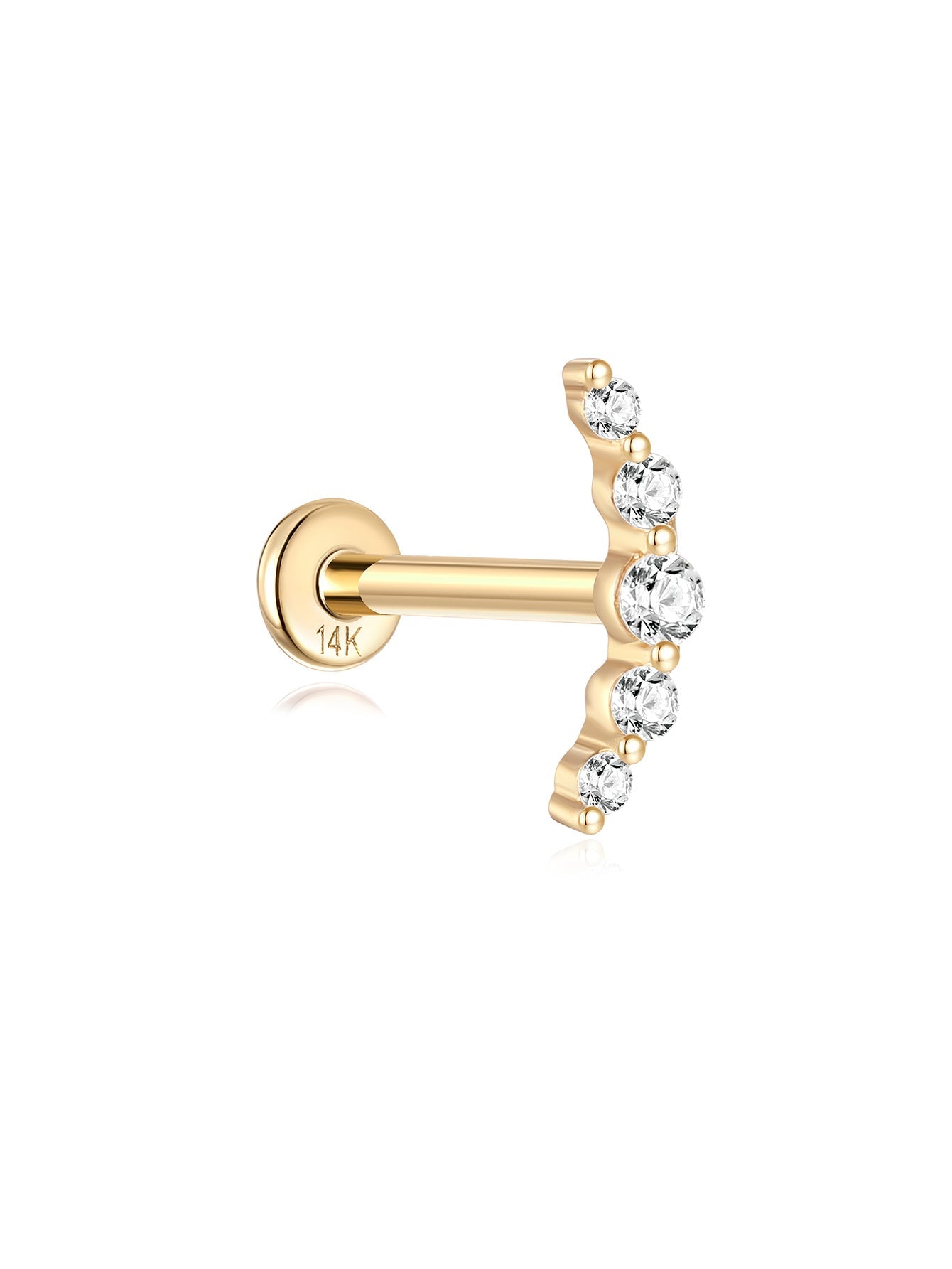 14K Solid Gold Pave Crescent Ear Stud for Piercing