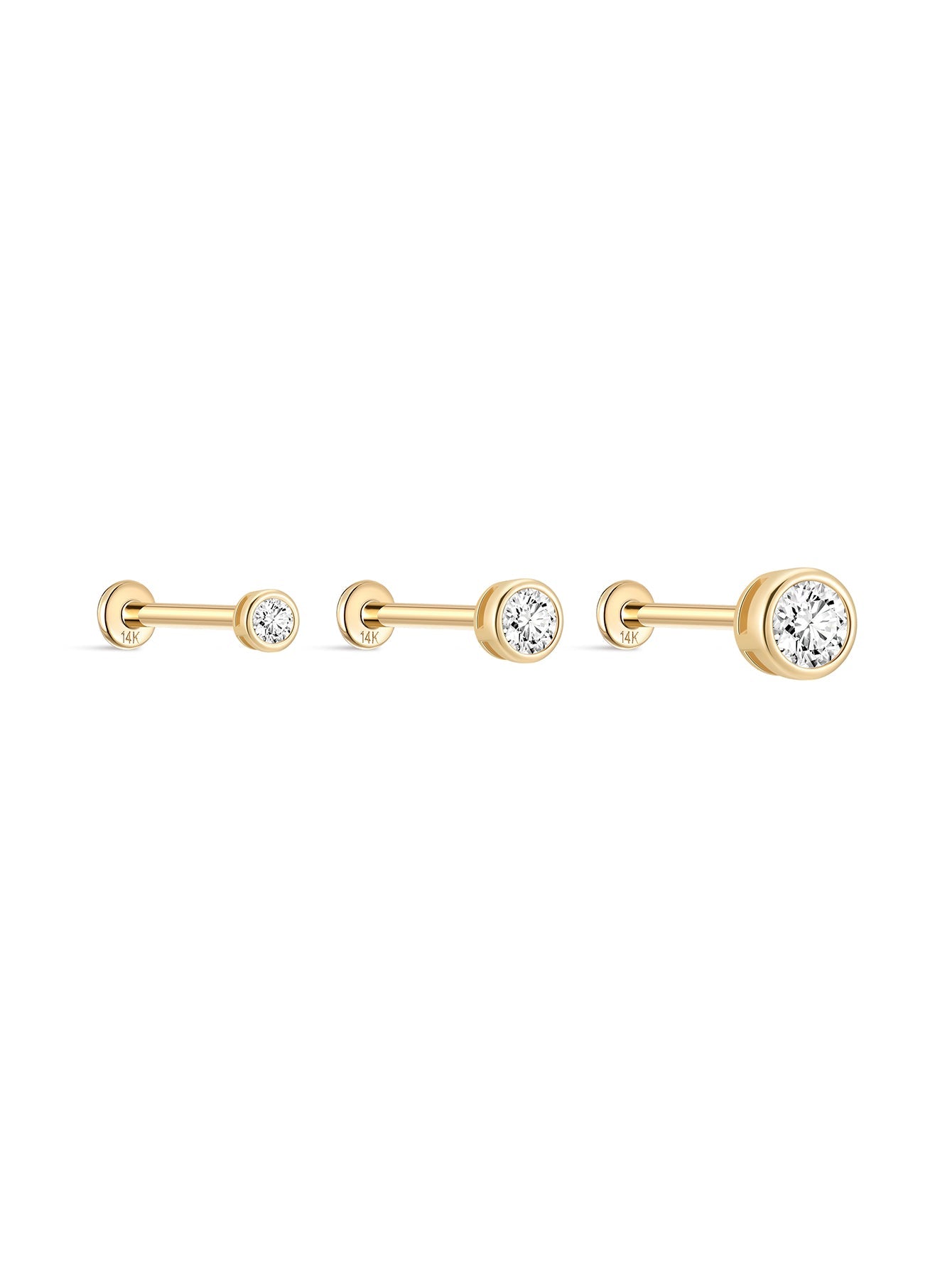 14K Solid Gold Cubic Zirconia Threaded Ear Piercing Stud