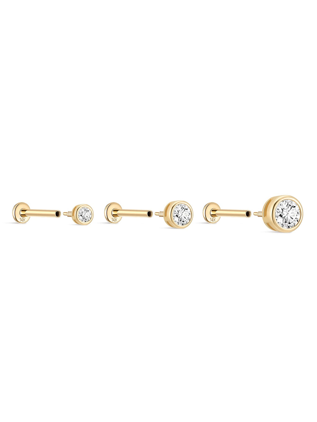 14K Solid Gold Cubic Zirconia Threaded Ear Piercing Stud