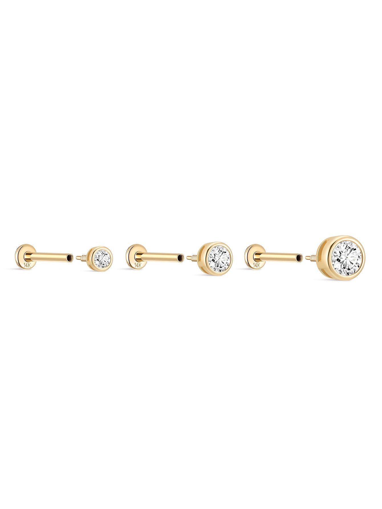14K Solid Gold Cubic Zirconia Threaded Ear Piercing Stud