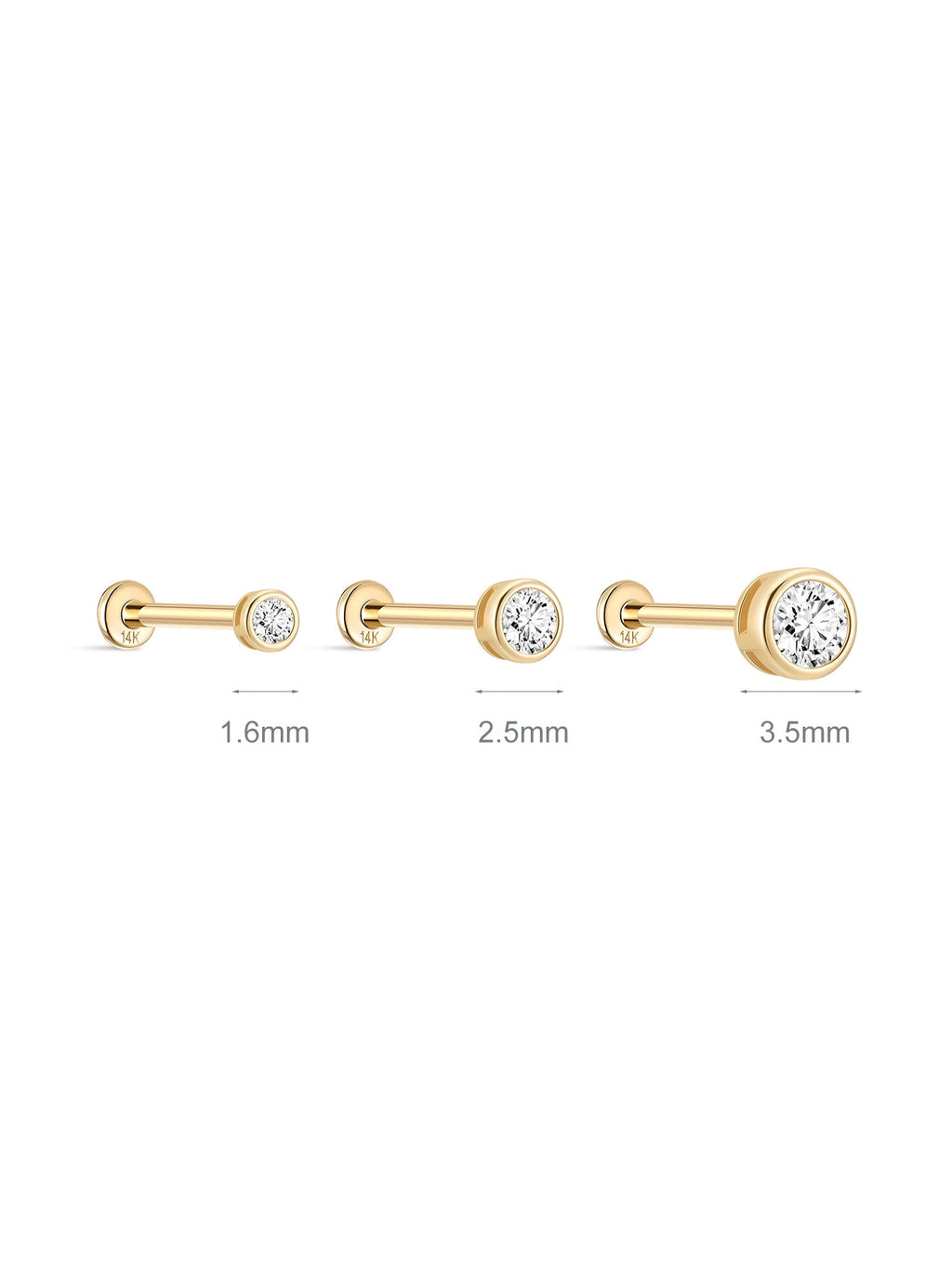 14K Solid Gold Cubic Zirconia Threaded Ear Piercing Stud
