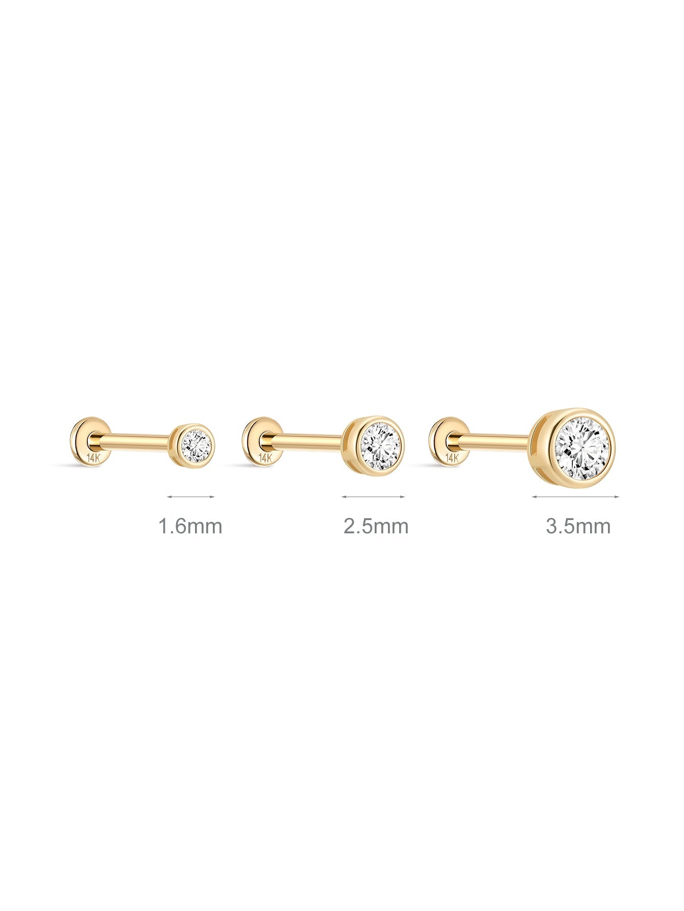 14K Solid Gold Cubic Zirconia Threaded Ear Piercing Stud