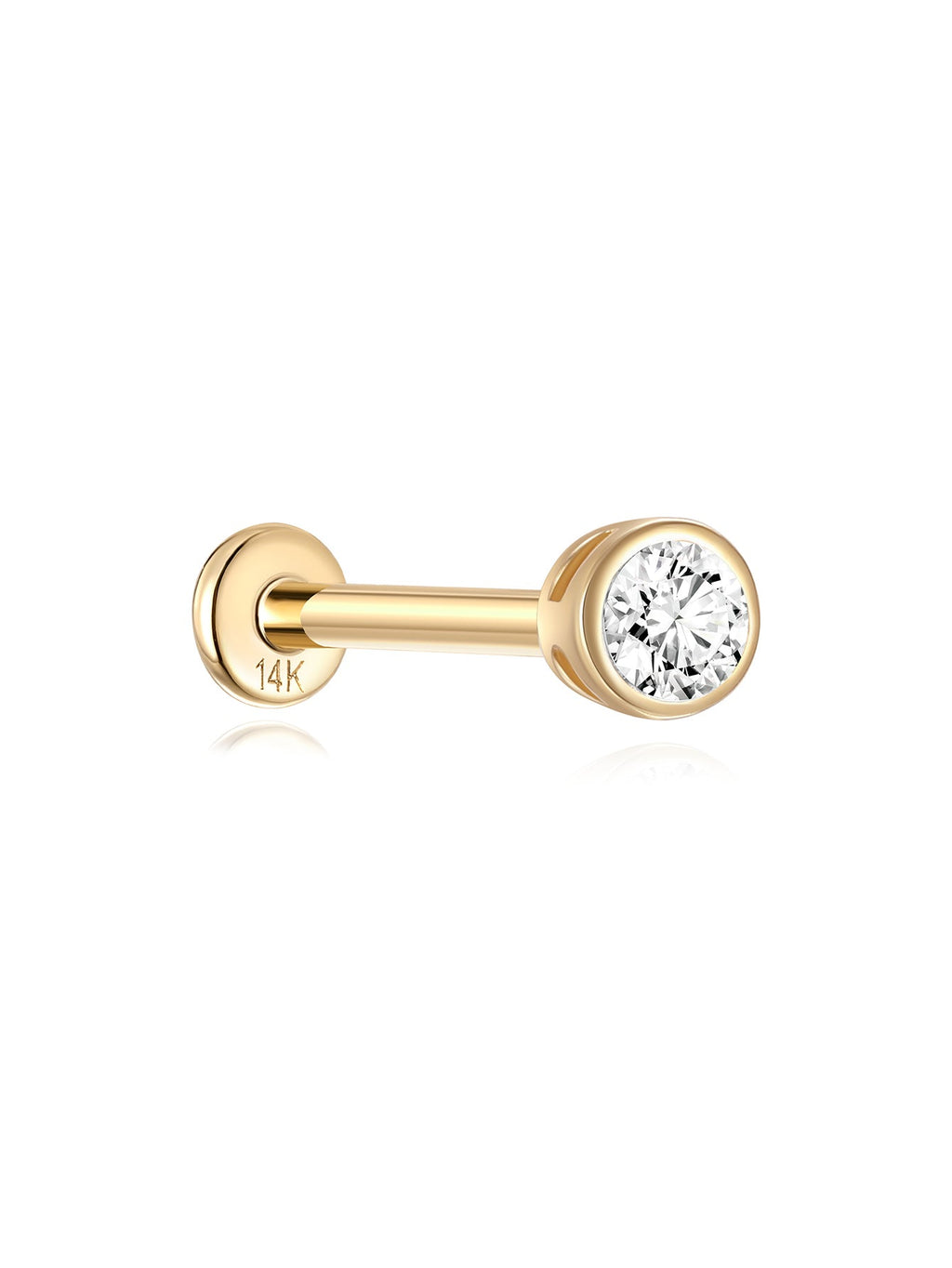14K Solid Gold Cubic Zirconia Threaded Ear Piercing Stud